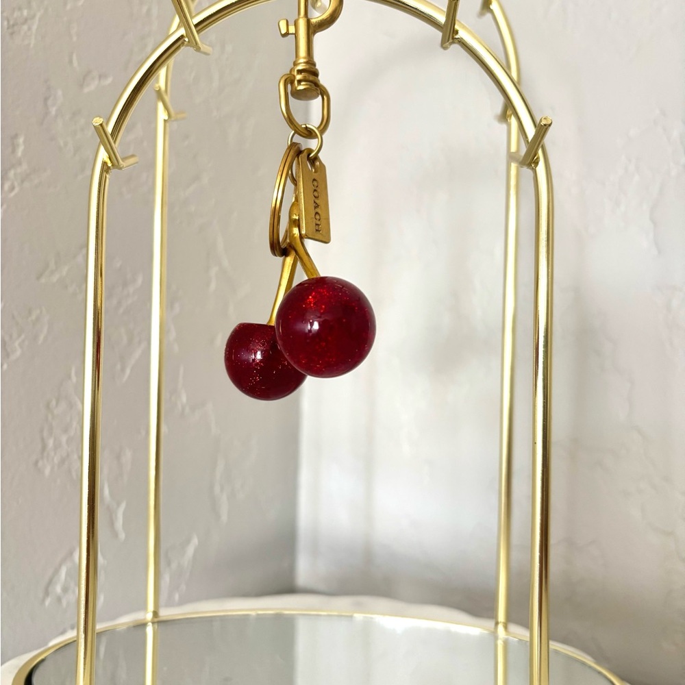 Coach Cherry Red Keychain with Gold Accents